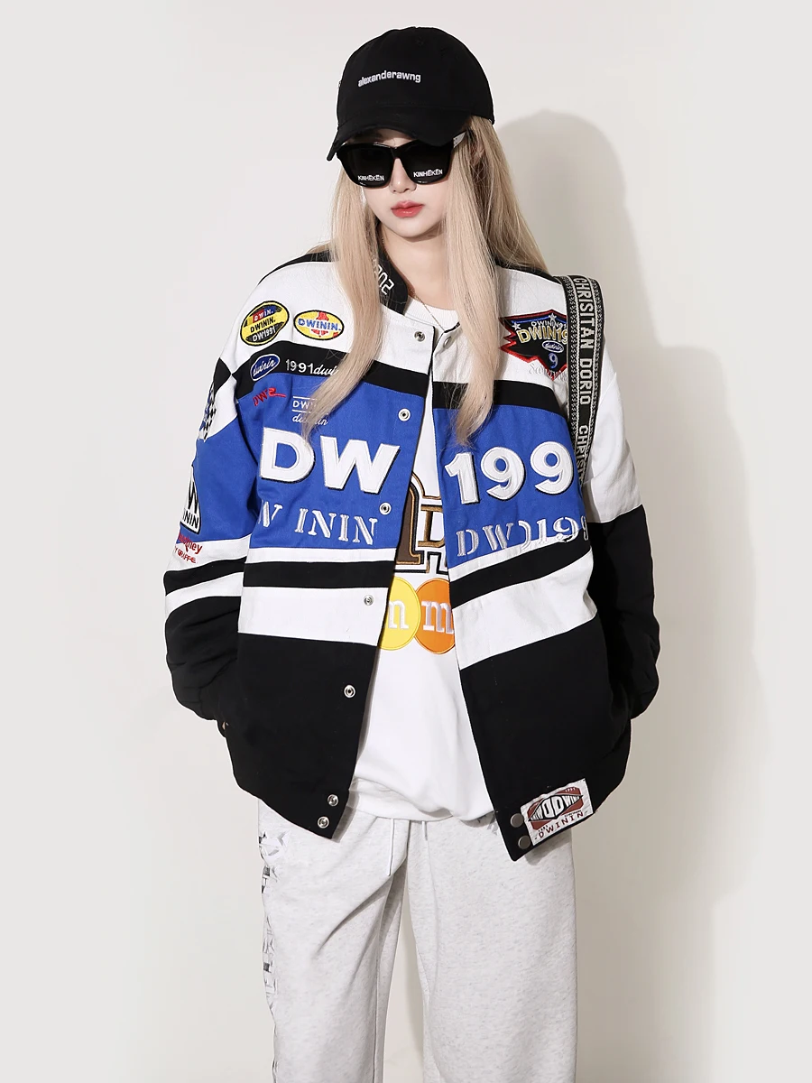 

American Sle Motorcycle Jaet Women's Spring Autumn Winter Loose Faion Outerwear Warm Cotton Long Sve Zipper Closure