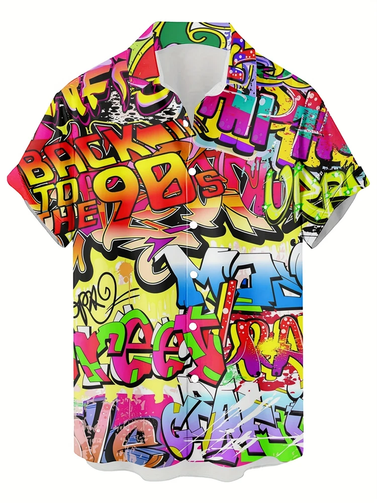 

Summer Men's Lapel Shirt Fashion Loose Hip Hop Monogram Men's Shirt Beach Party Style Shirt Comfortable And Breathable