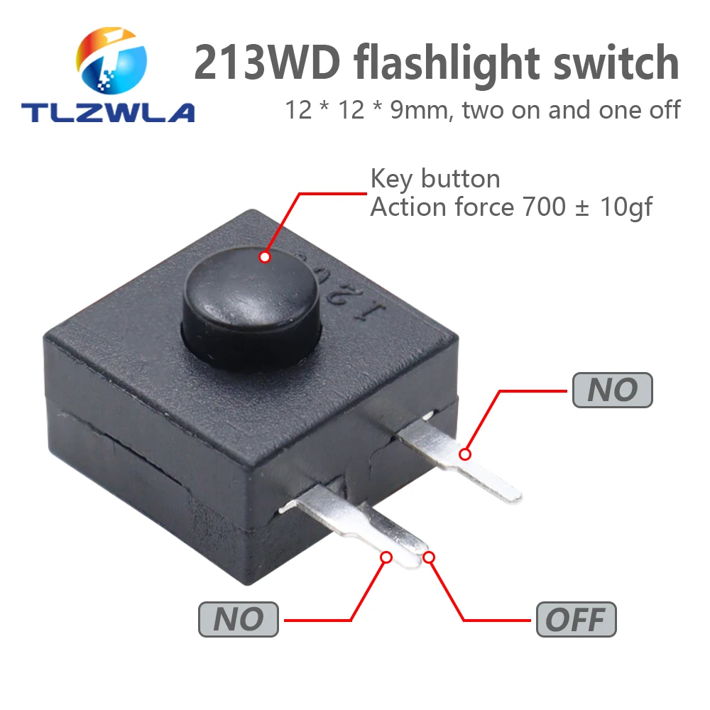 10PCS Headlamp Flashlight Head Light 213WD side switch 12x12mm DC 30V 1A 3pins Straight Feet Push Button Switch ON-OFF-ON