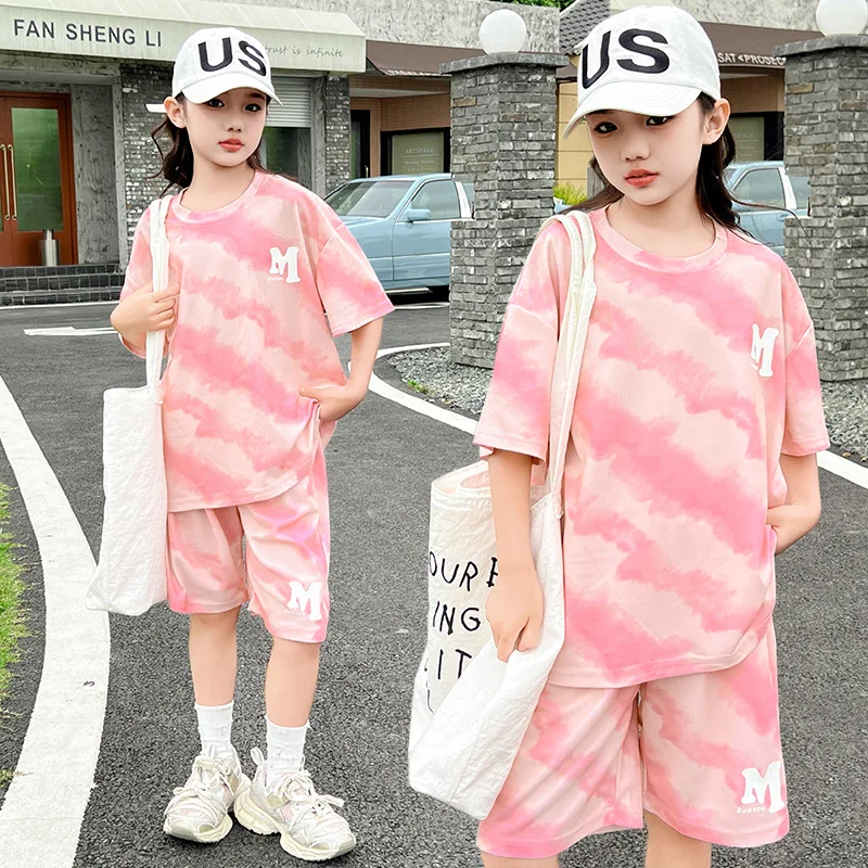 

Girls Summer Clothes Suit Loose Short-sleeved Top+Shorts Two-piece Set Fashionable Fashion Print Design Street Style Loungewear