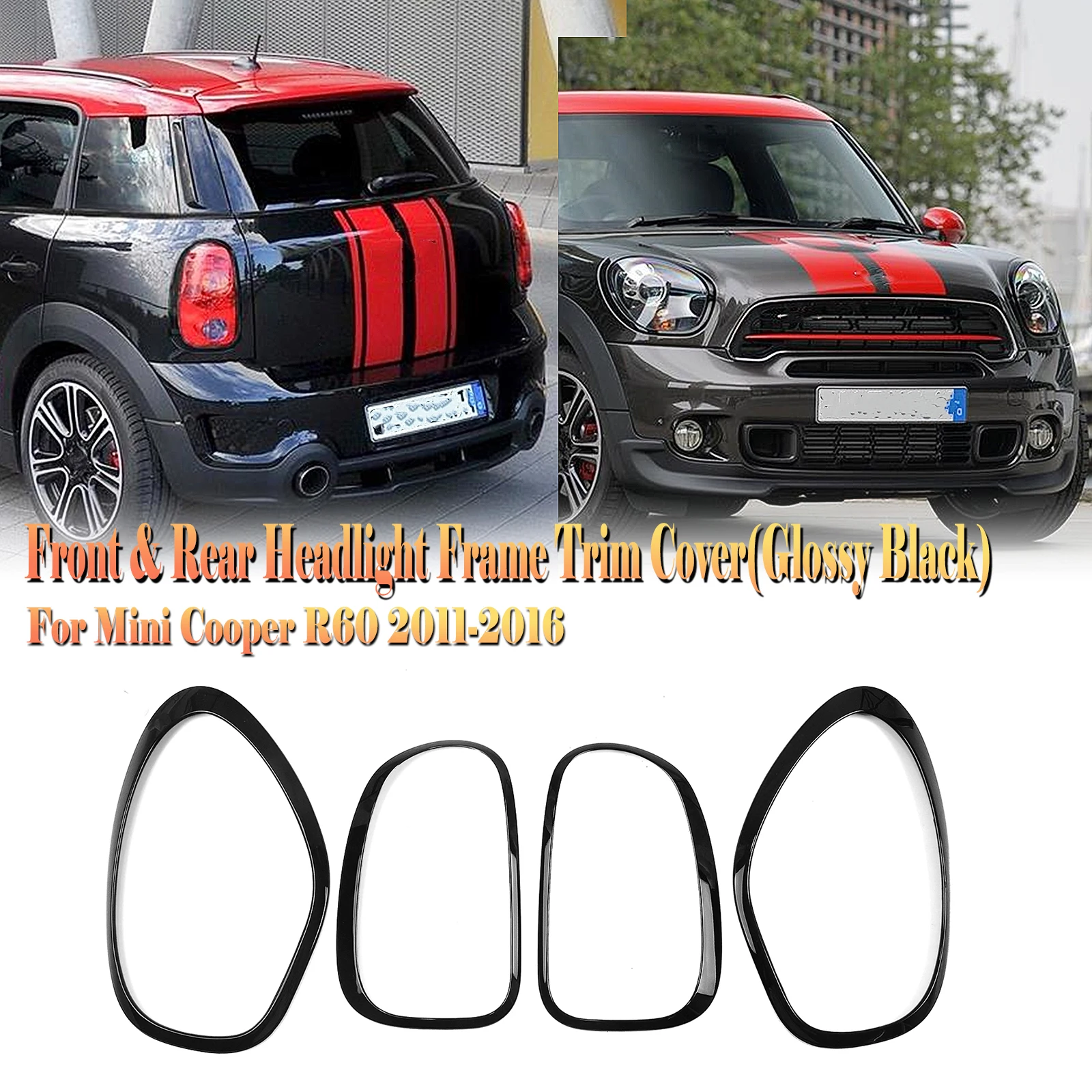 Front Head Light+Rear Lamp Cover Frame Trim For MINI Cooper Countryman R60 Models 2011-2016 Headlight Headlamp Taillight Bezel