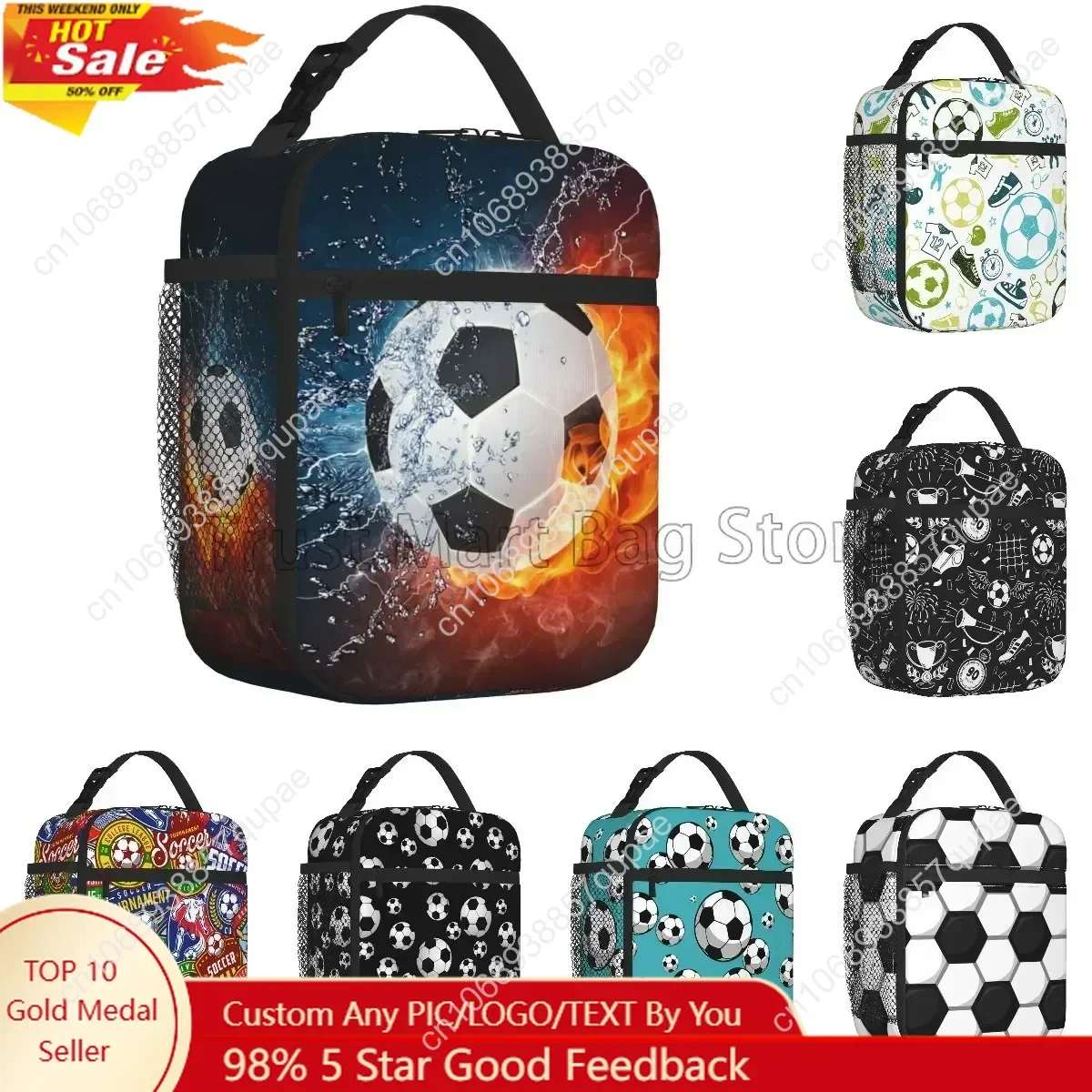 

Soccer Insulated Lunch Bags Cooler Tote Organizer Bags Reusable Lunch Box for Women Girls Boys School Work Picnic Camping Travel