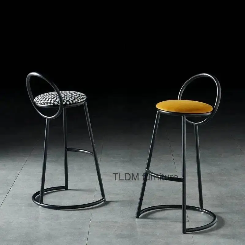 

Iron Bar Chairs Home Light Luxury Design Kitchen High Stool Nordic Bar Furniture Front Desk Reception Chair Soft Bag Back Chair