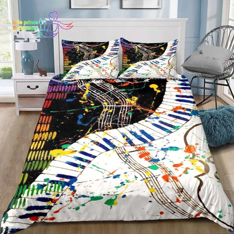 Imagem -02 - Music Note Bedding Conjunto para Adultos e Crianças Solteiro Twin Completo Queen Cama King Size Instrumento Presente no Quarto