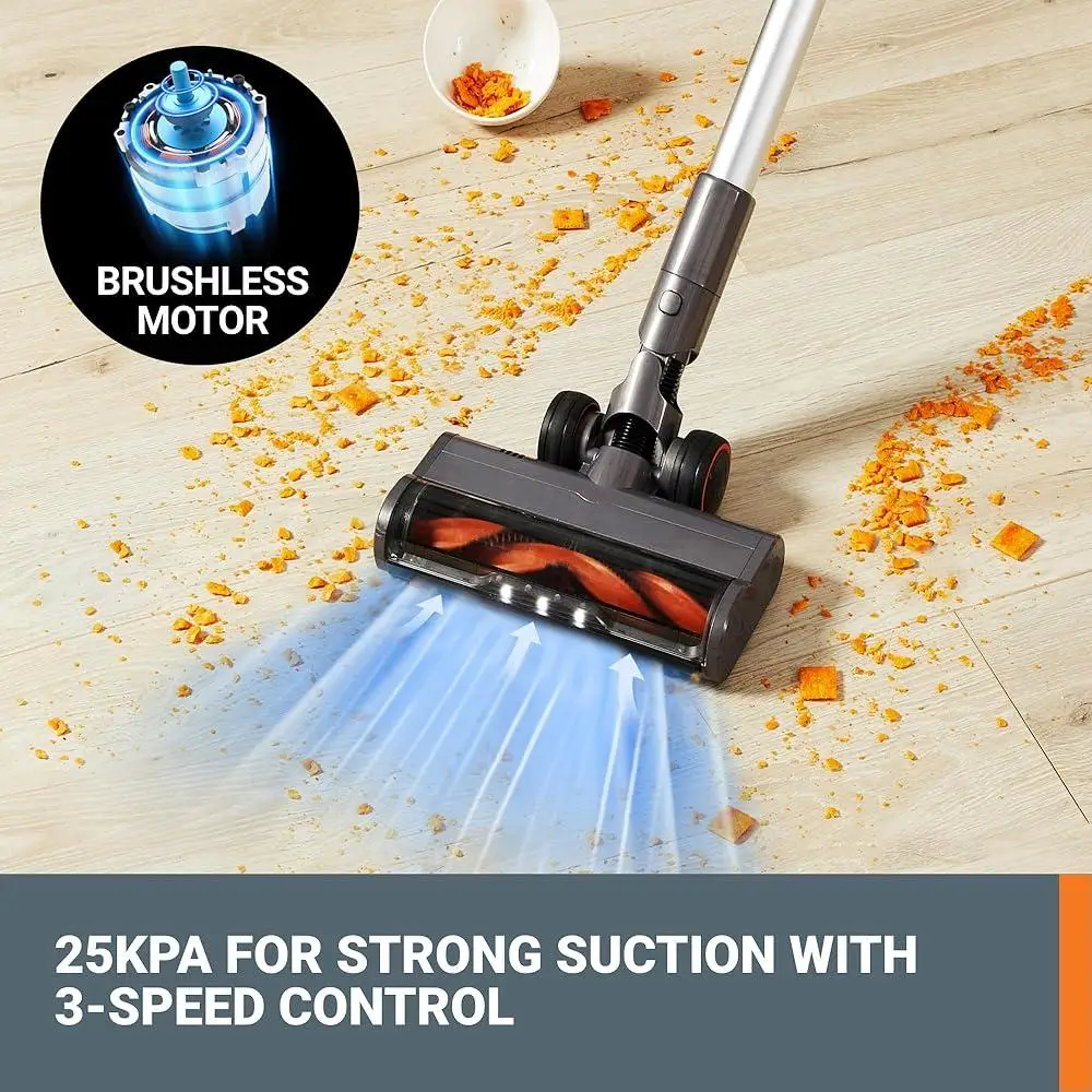 20V Cordless Stick Vacuum High Suction 25Kpa Lightweight Handheld Pet Hair Cleaner Cyclonic Filtration Multi-Surface Tools 2