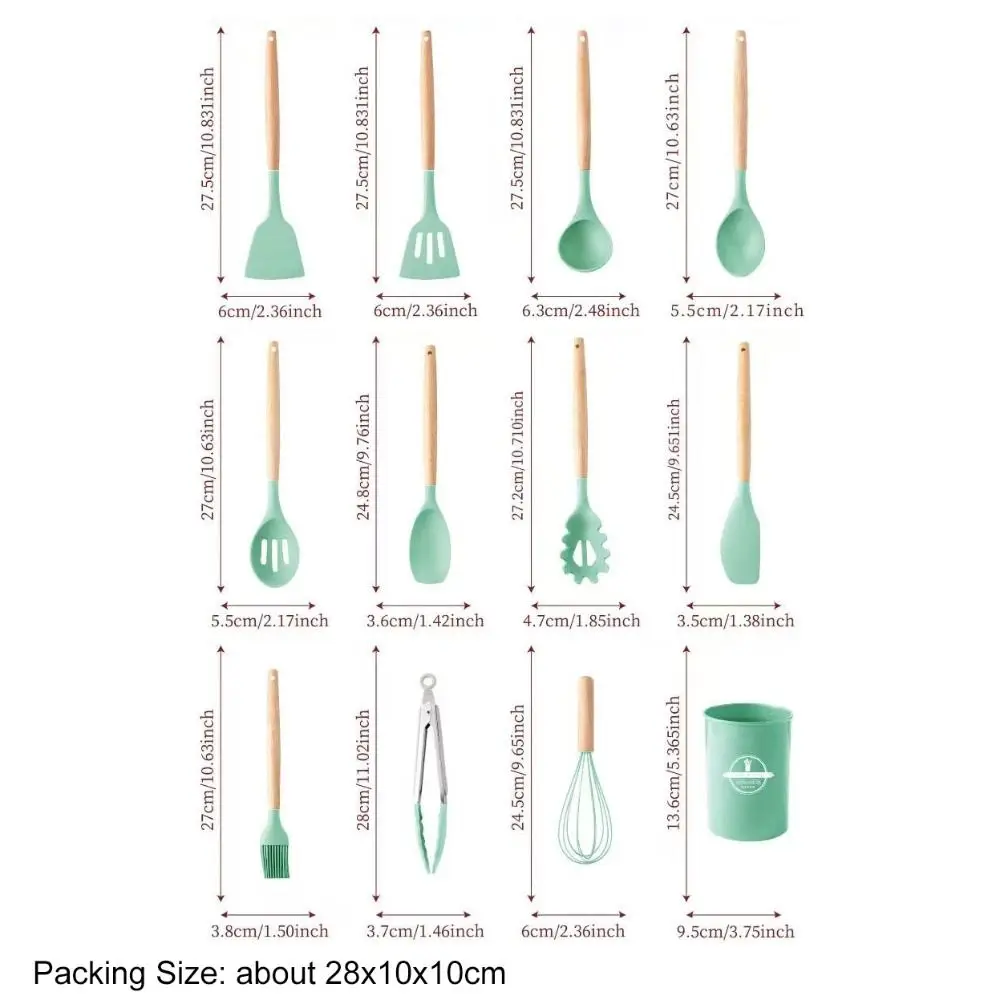 12PCS Food Grade Silicone Cookware Set Heat Resistant Ergonomic Non-Stick Cookware BPA-Free Eco-Friendly Cooking Tools