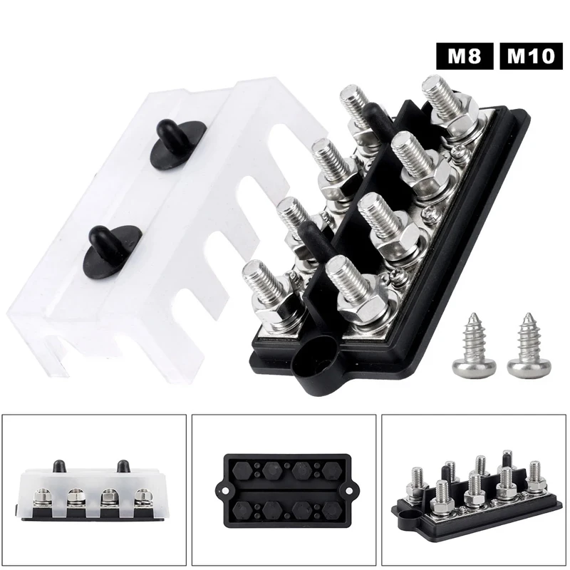 M8 M10 Heavy Bus Bar Terminal Batterie Stromverteilerblock, 12V-48V 250A Positive Negative Batterie Terminal Studs Box