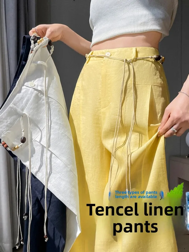 Cintura alta perna larga casual calças de trabalho feminino solto ajuste calças compridas verão primavera doce fresco picante menina sle