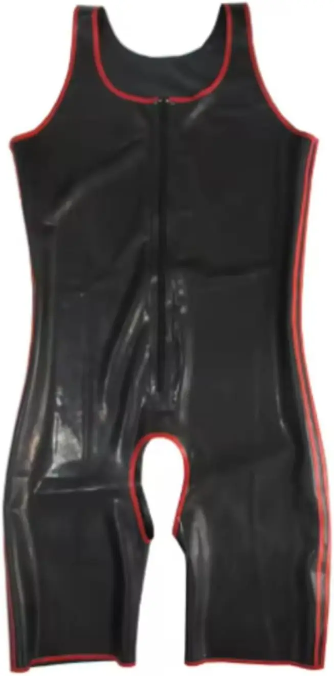 

Men's Sleeveless Latex Catsuit Front Zipper Open Crotch Rubber Bodysuit