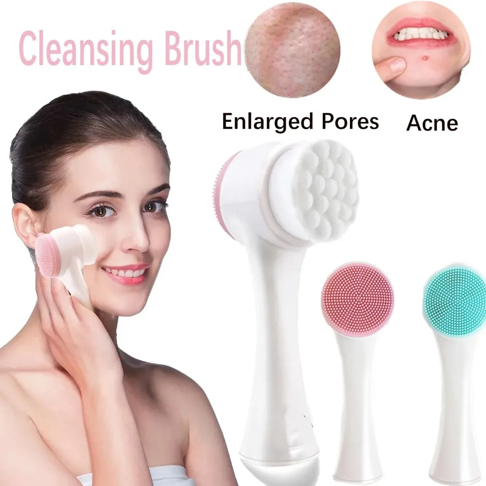 2 in 1 Facial Cleaning Brush Portable 3D Double-sided Silicone Manual Bathroom Products for Deep Face Skin Exfoliating Cleaning