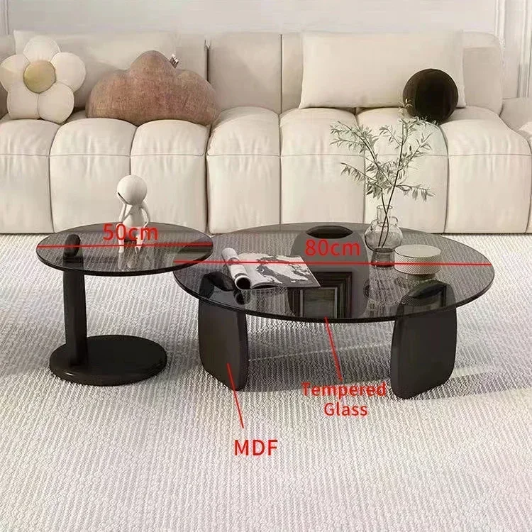 Light Luxury Modern Simple Black Glass Coffee Table Set, Living Room Home Decoration Coffee Table, Creative Round Side Table New