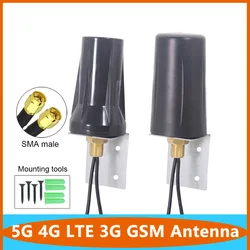 Dual Cable 5G 4G LTE 3G GSM WiFi Antenna 2*2pcs SMA Male Outdoor Omni Wireless 600~6000Mhz 15DBI Cabinet Aerial