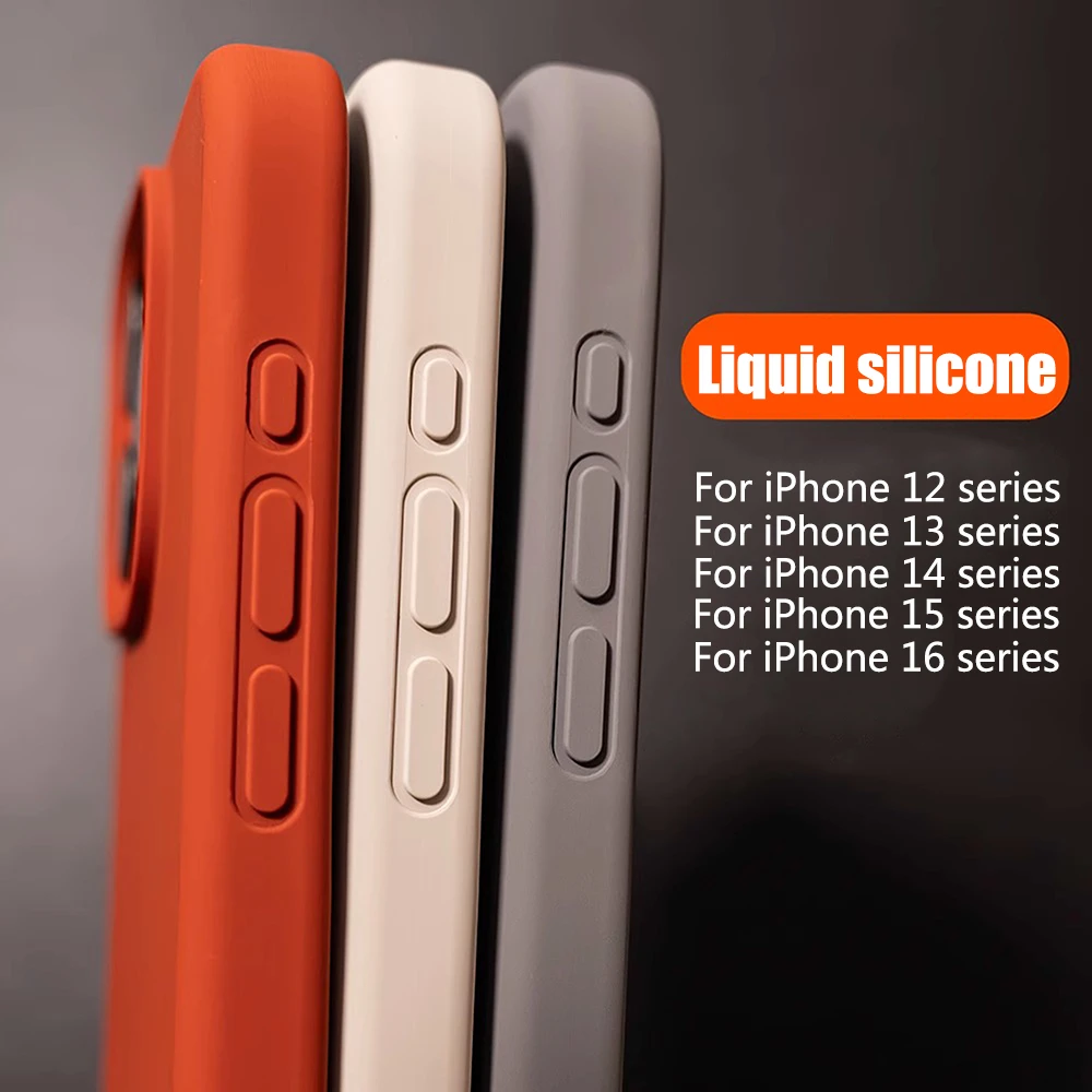 Lens Protective Liquid Soft Silicone Phone Case For iPhone 16 15 14 Plus 13 12 Pro Max 16Pro 15Pro Matte Shockproof Back Cover