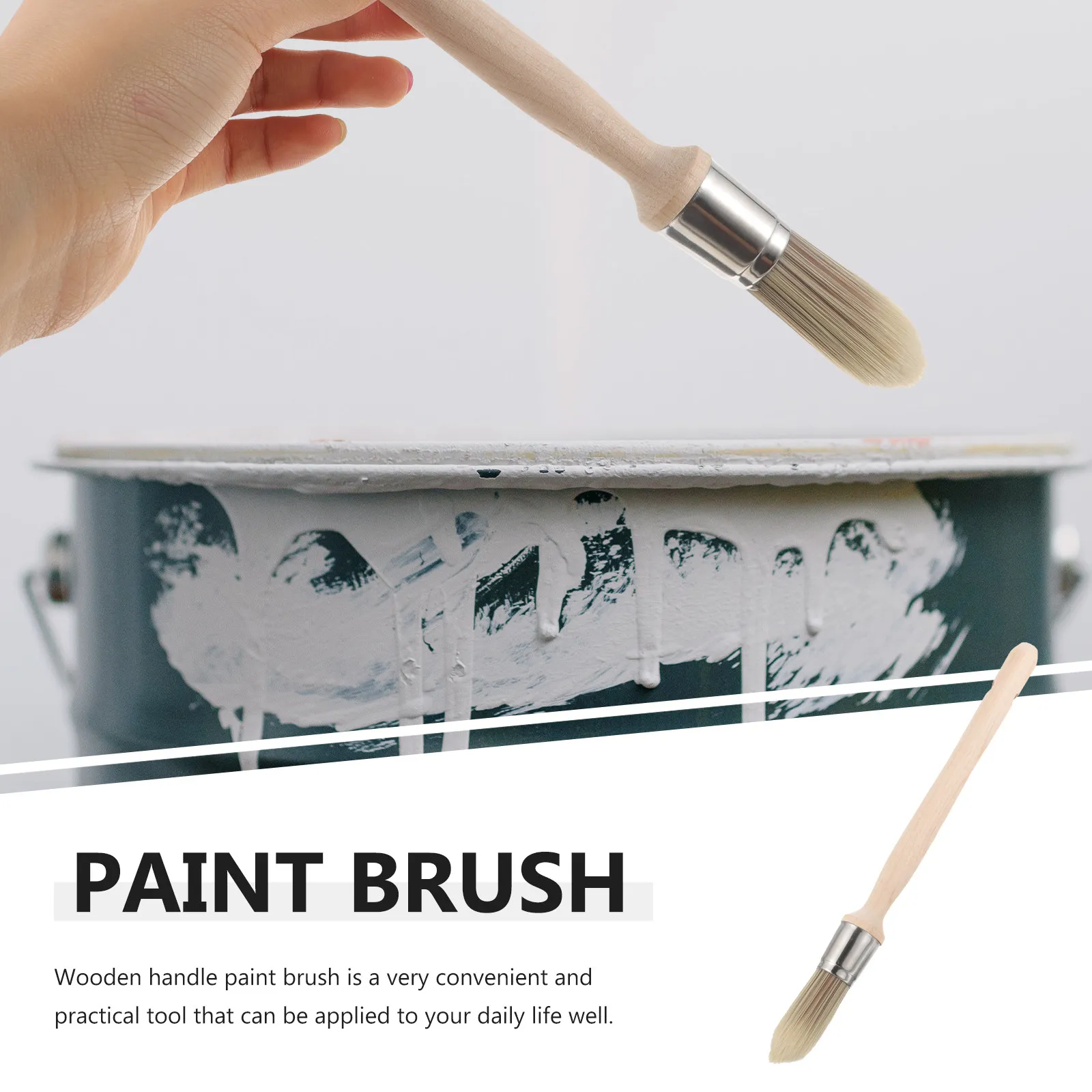 Wooden Handle Paint Brush Round Head Edge Painting Tool for Up Corner Cleaning Home Improvement Paint