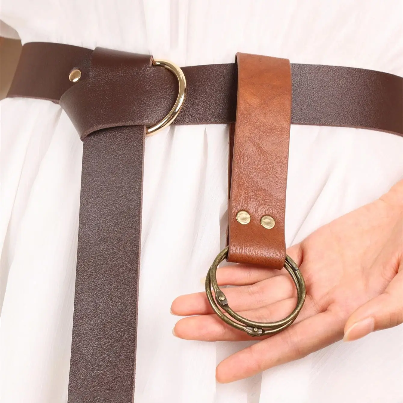 3PCS Brown Medieval Leather Sword Frog Dagger Holder Belt Rapier Scabbard Knight Renaissance Pirate Halloween Costume Cosplay