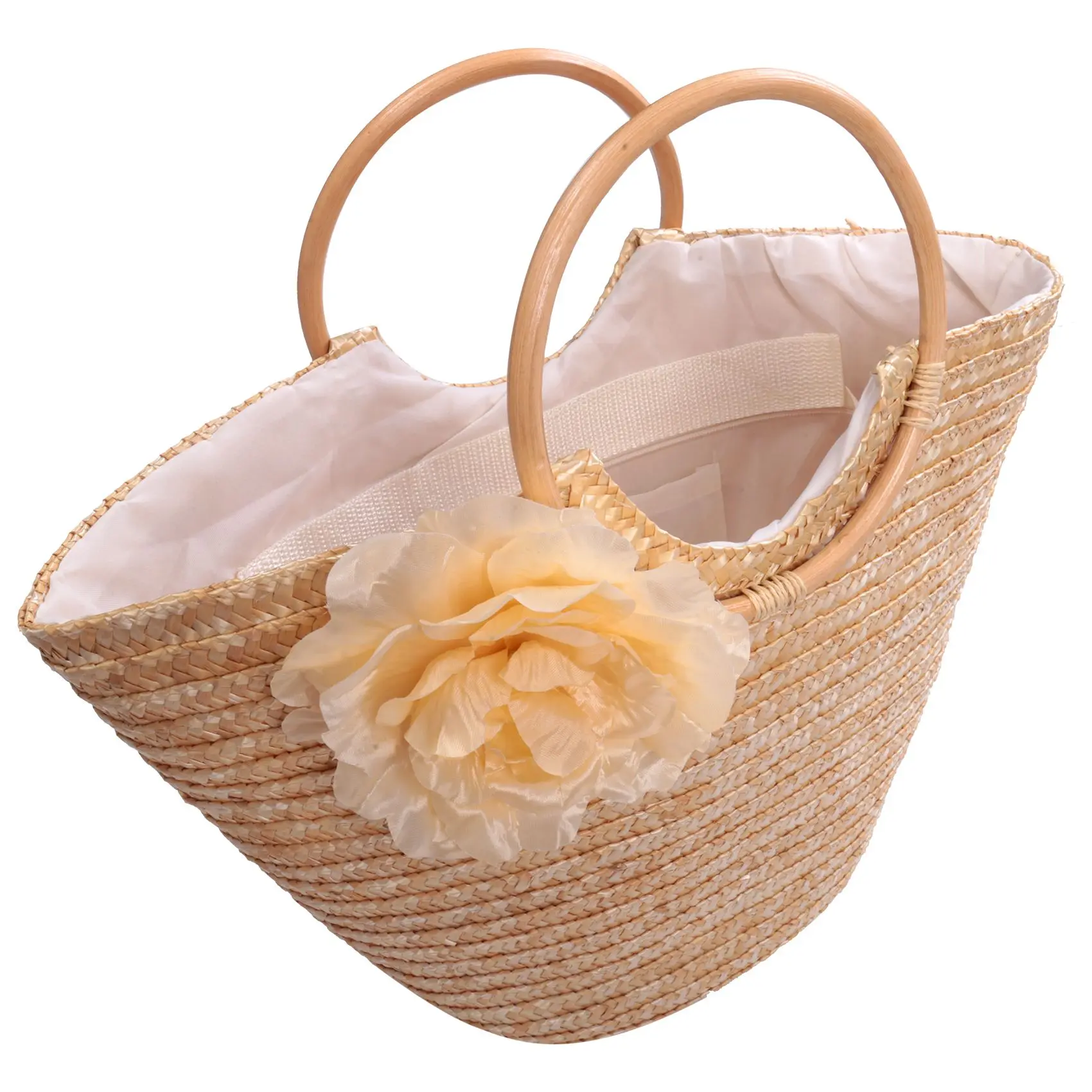 Women's Straw Handbag Flower Woven Summer Beach Messenger Tote Bag Basket Shopper Purse