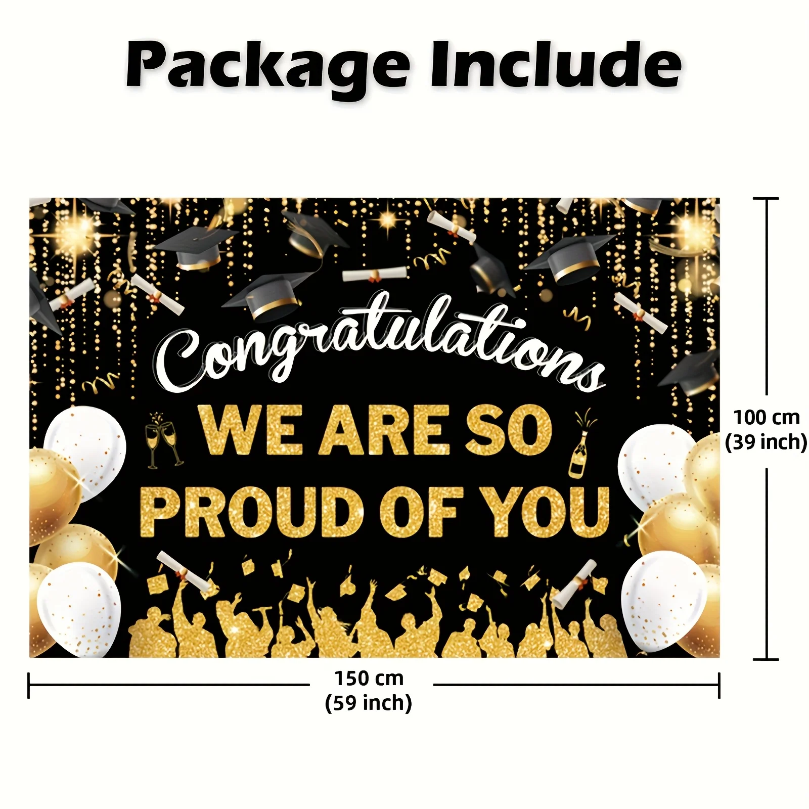 2D 플랫 졸업 파티 배너 블랙 골드 색종이 조각 캡 - Party Banner Gold 리뷰 및 가격