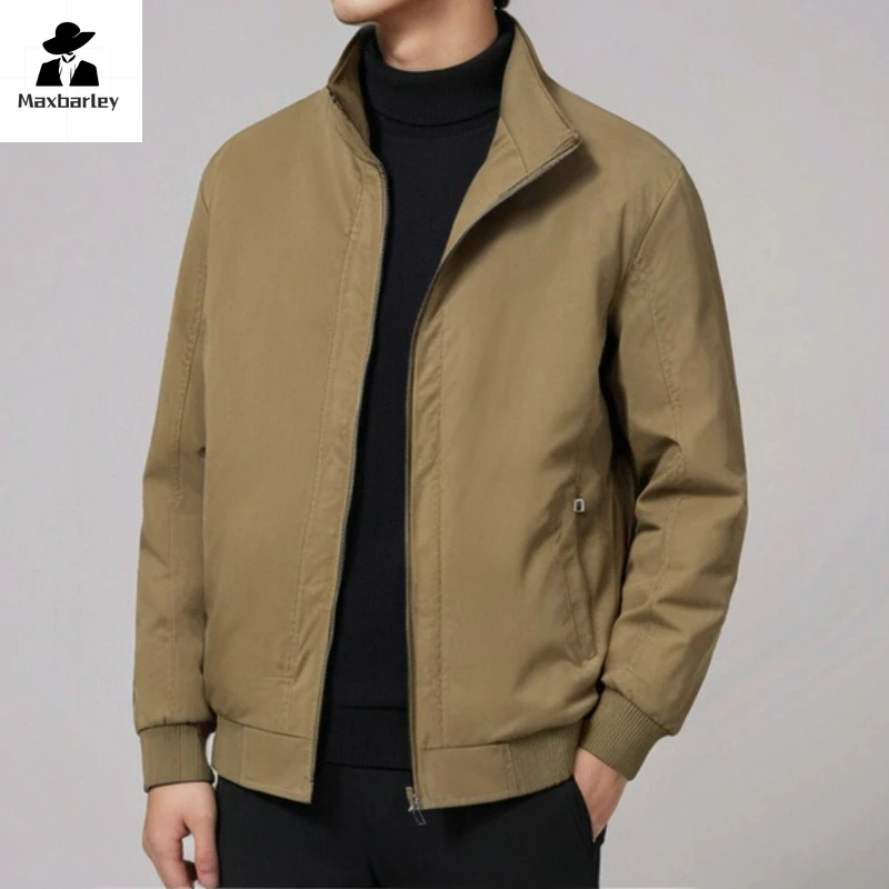 Chaqueta corta holgada de Color sólido para hombre, abrigo fino informal de negocios con cuello de béisbol, novedad de primavera y otoño, 2024