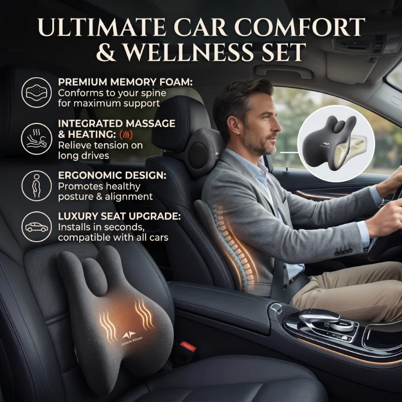 

Universal Headrest Lumbar Support for Car & Office Chairs Car Inside Neck & Lumbar Support Pillow with Massage and Hot Compress