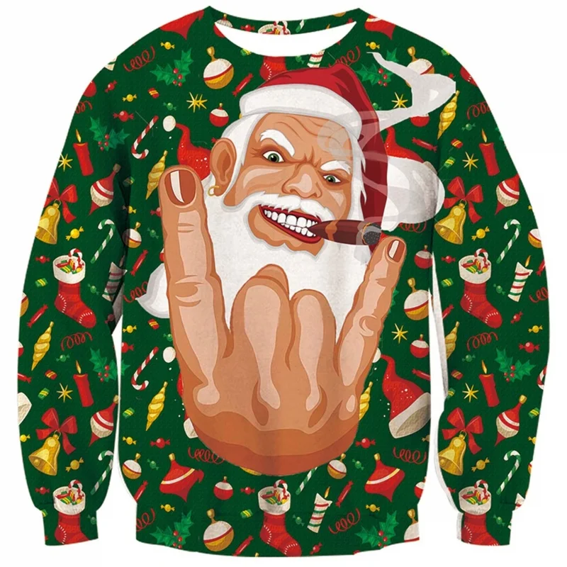 

Fun Christmas Pattern Sweatshirts For Men Women Cat Santa 3D Printed Pullover Festival Party Hoodies Long Sleeve Round Neck Tops