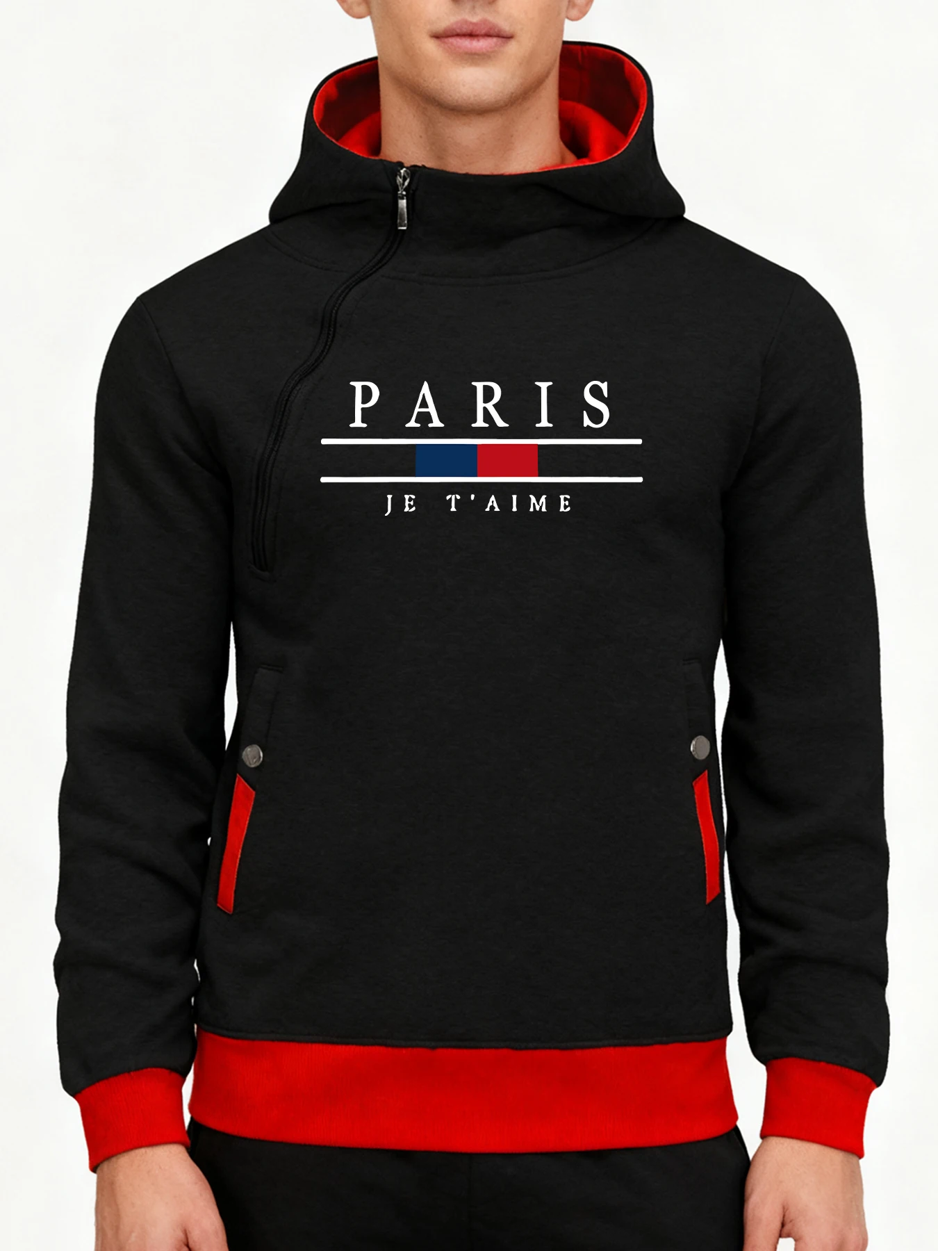 باريس Je T'Aime الطباعة الرجالية الخريف اللون حجب الملابس الرياضية موضة الرياضة هوديس الدافئة لينة البلوز الشارع ملابس فضفاضة #2