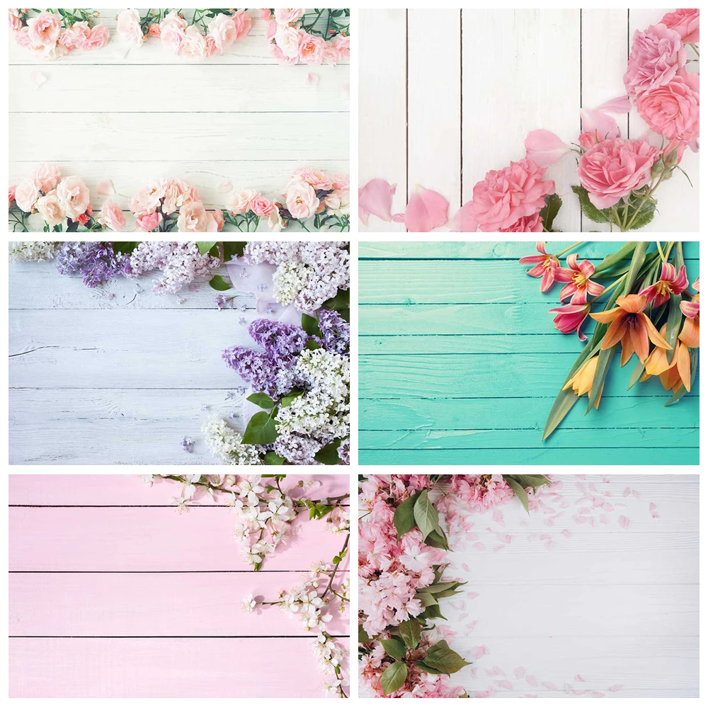 

MOON.QG Wooden Plank Tulip Photography Backdrops Flowers Board Backgrounds Wedding Props Baby Shower Girl Birthday Photo Booth