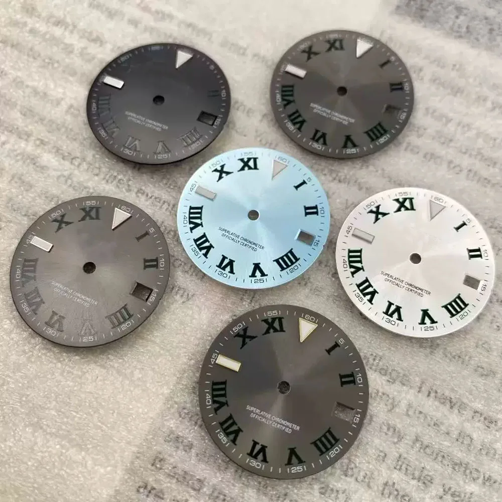28.5mm NH35 S Logo Dial Blue Green-Gray Roman Dial for NH35 Movement Date_Just NH35 Wimble_Don S Dial M126334-0022 WatchMods