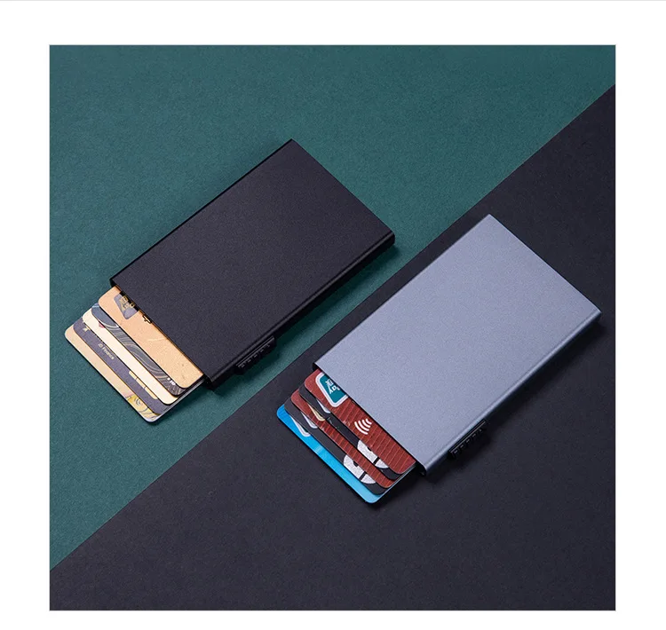 Magischer Ausweis- und Kreditkartenhalter, Smart Wallet für Damen und Herren, ID-Kartenetui, Metall, dünn, schlank, Pop-Up, Aluminium, minimalistische Geldbörse – Detail 11
