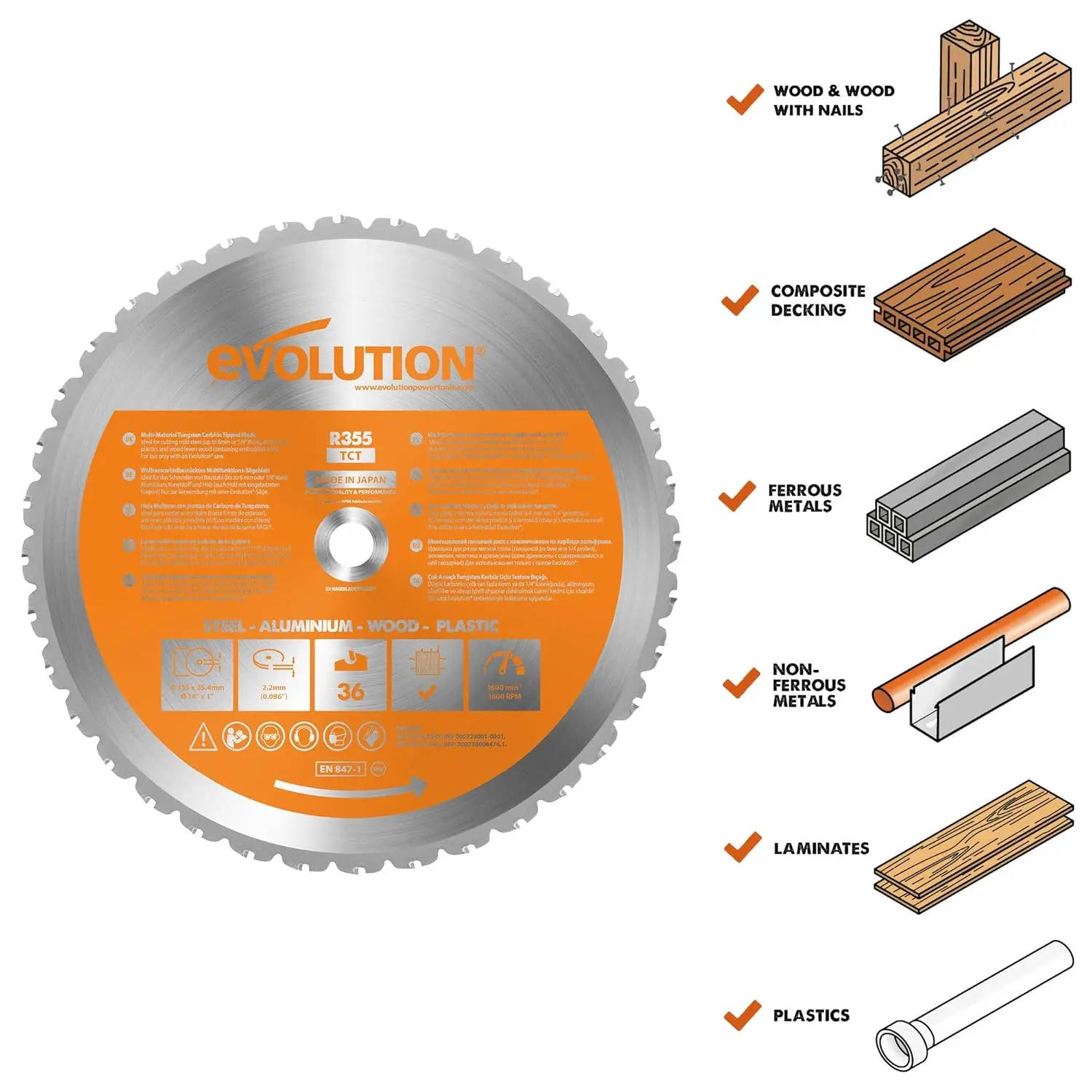 14-Inch Multi-Material Cutting Blade for Wood, Steel, Aluminum, and Plastic - No Coolant Needed