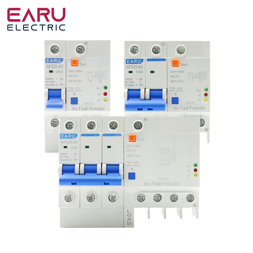 AFDD 63 220V 3P+N Fault Arc Protector Circuit Breaker Short Circuit Protection Overload Protection Leakage Protection RCBO MCB