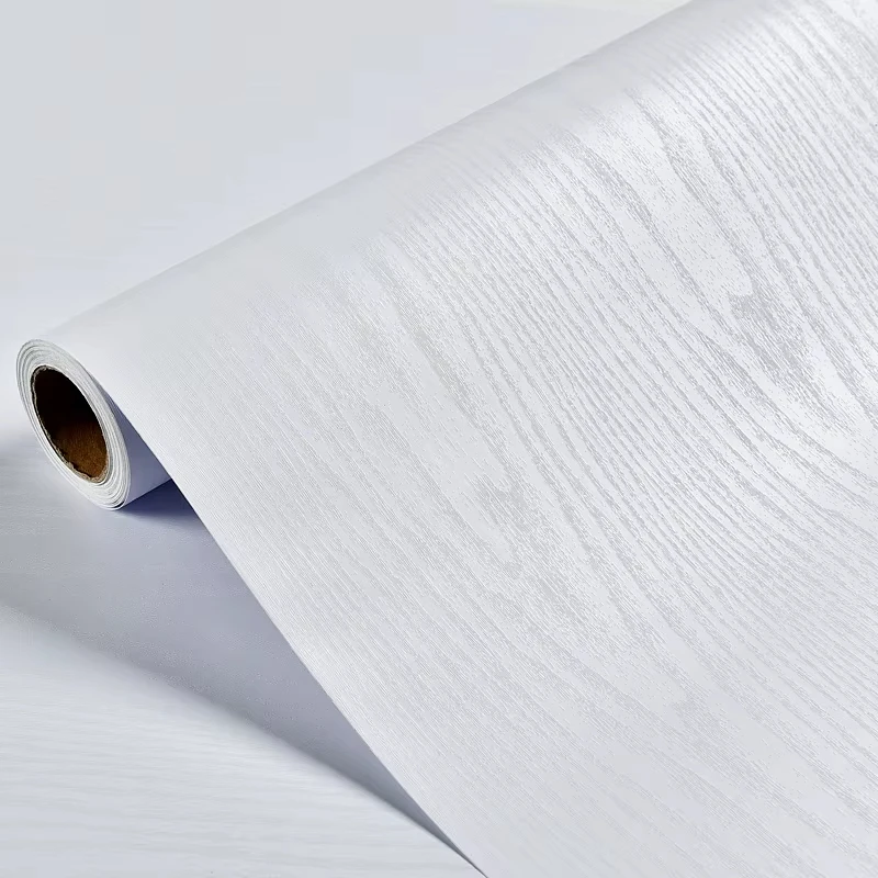 PVC Waterproof Decorative Film Wood White Wallpaper Self-adhesive Stickers Kitchen Cabinet Bedroom Wardrobe Furniture Renovation