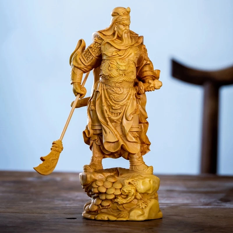 

Guan Gong Guan Yu 20cm Boxwood Carved Figures Solid Wood Feng Shui Crafts Home Decoration Lucky Wall Decor