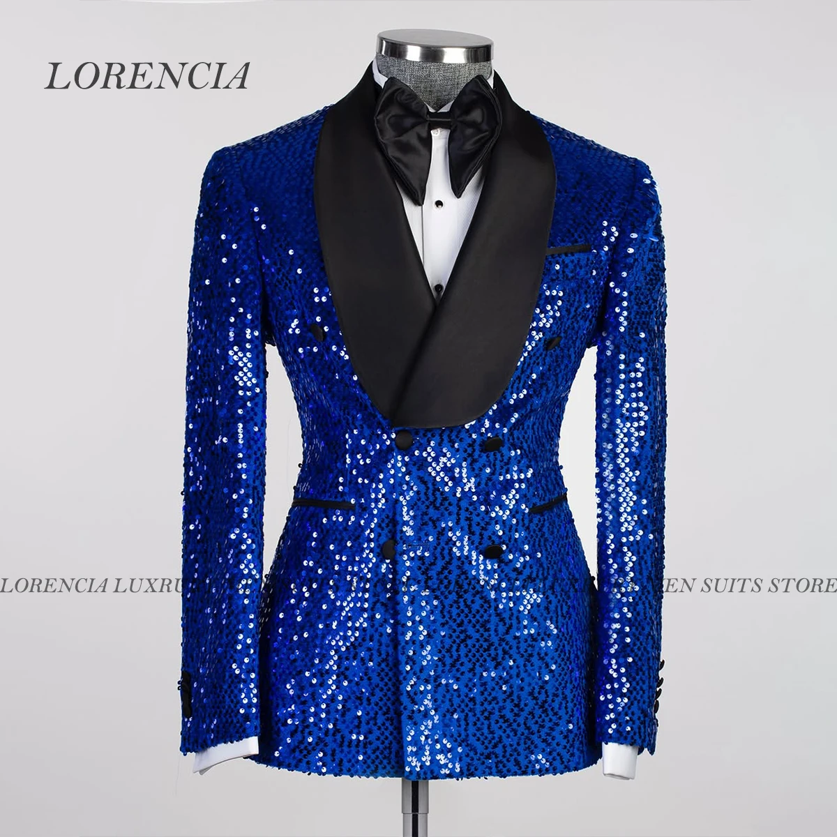 Sparkly Customized 2 Piece Sets Crystals Men Suits Wedding ropa hombre Double Breasted Groom Blazers Jacquard Party Tuxedo