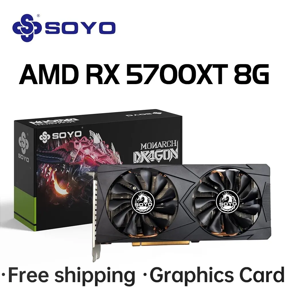 SOYO AMD Radeon RX5700XT 8GB 게임 그래픽 카드 GDDR6 메모리 256Bit PCIEx16 4.0 데스크톱 컴퓨터 비디오 카드 RX 5700XT 