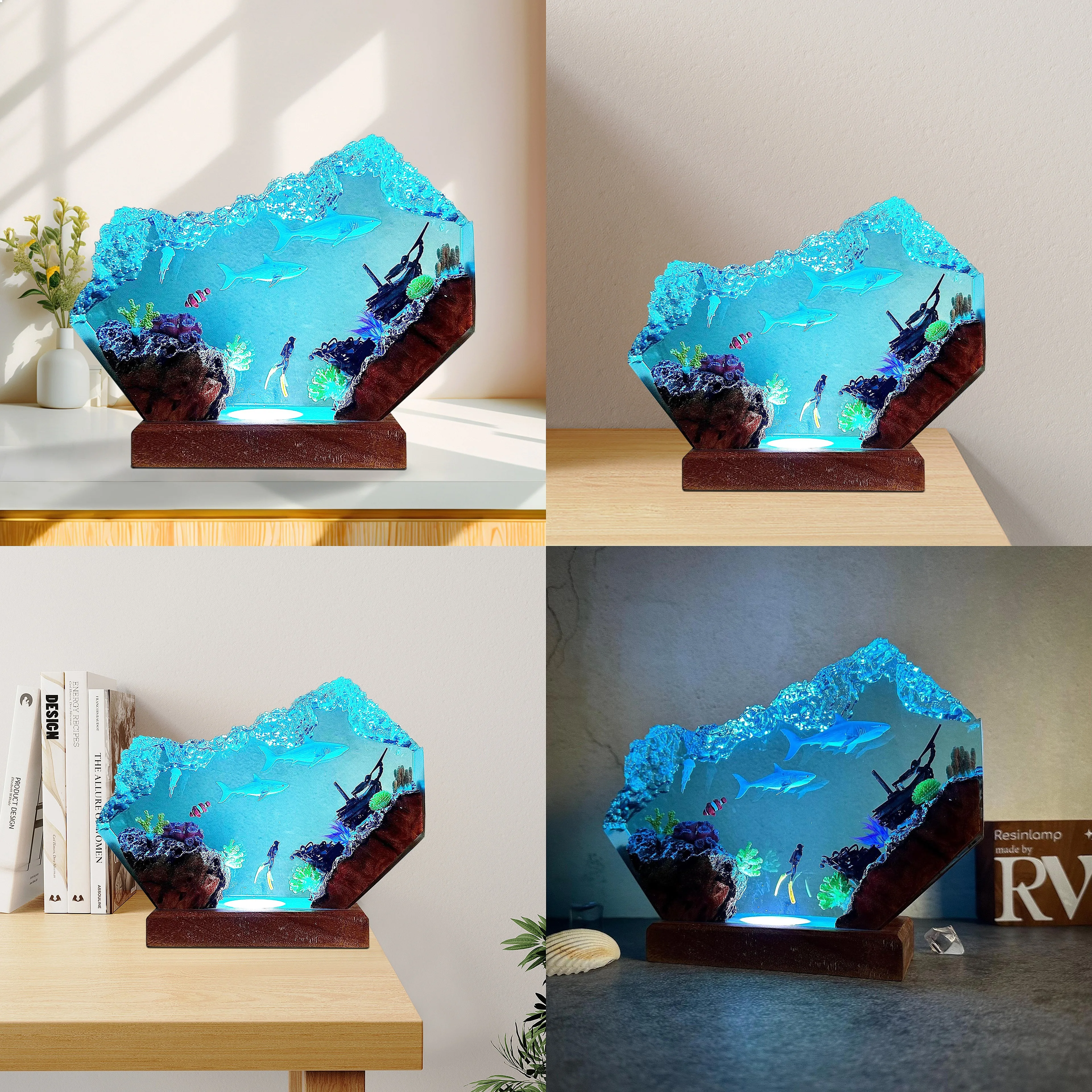 Diver Epoxy Resin Lamp Ocean Night Light Home Decor Scuba Diving Gift