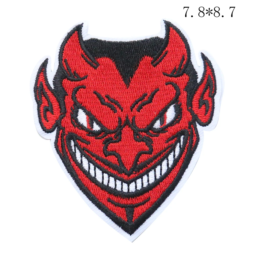 2PCS Devil Imp Embroidery Cloth Stickers Red Fire Head Vampire Badge Iron on Patches DIY Sewing Embroidered Patches for Clothes