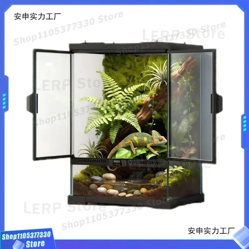 Glass Terrarium for Grandpa Tree Frog Double Front Door Climbing Habitat Ecological Rainforest Tank Landscaping Feeding Box