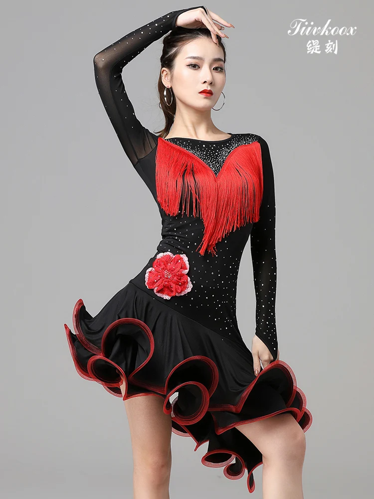 

Latin Dance Dress Performance Clothing Women Ballroom Dance Competition Dance Dress Rumba Group Performance Dress 7010