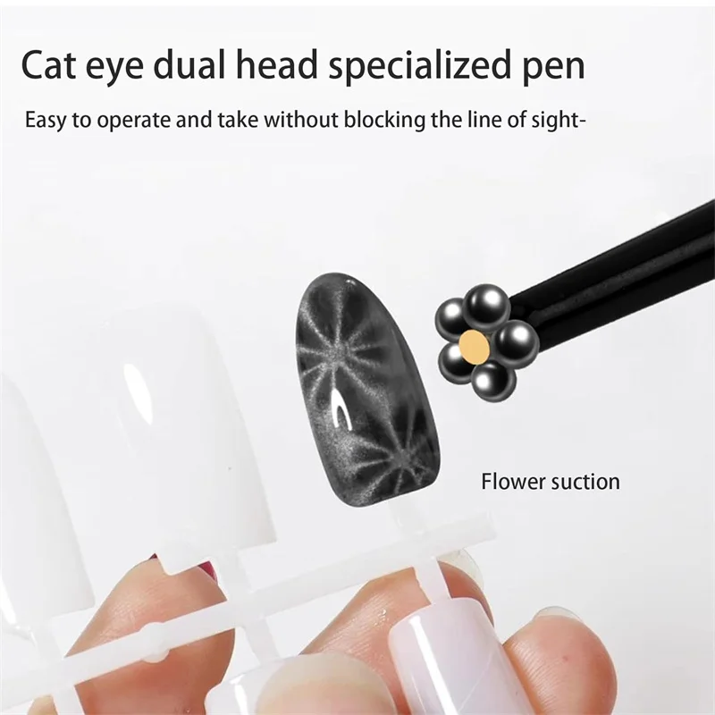 Magnete per nail art a doppia testa Stick 2 in 1 Penna magnetica con sfera in acciaio di aspirazione 3D Cat Eye Gel UV Smalto per unghie con perline Penna magnetica