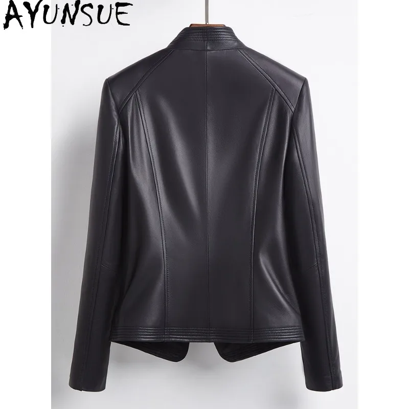AYUNSUE Women's Real Leather Jackets Motorcycle Style Short Black Outerwears Spring Autumn Sheepskin Jacket Woman Clothes