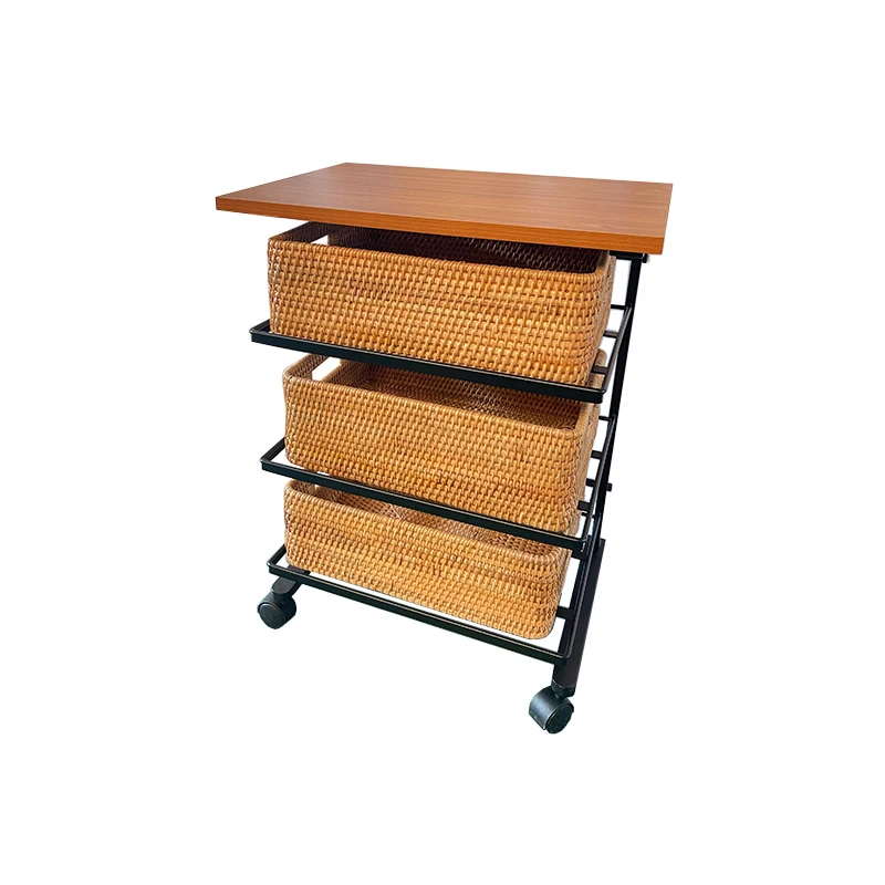 Natürliche Metall Rahmen Holz Rattan Lagerung Korb Multi Organizer Rack für Hause