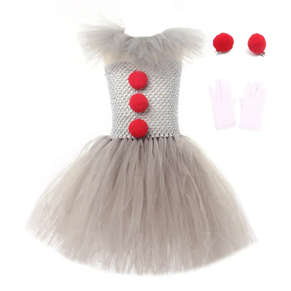 Halloween-Kostüm für Kinder graue Mädchen gruseligen Clown Costumetutu Kinder Cosplay Kleid Mädchen Karneval Maskerade Party verkleiden 2-12y