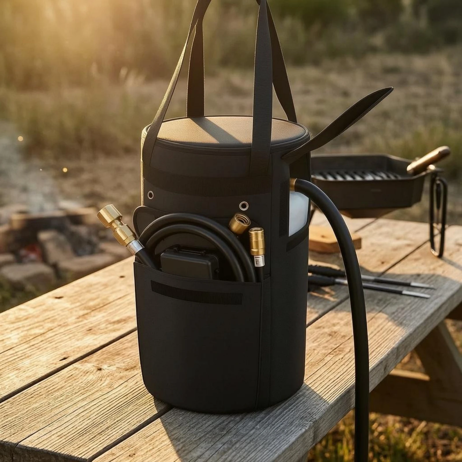Structured Cylindrical Propane Tank Carrier Protection Fiable Gas Canister Case with Top Cover for Organized Gear Storage