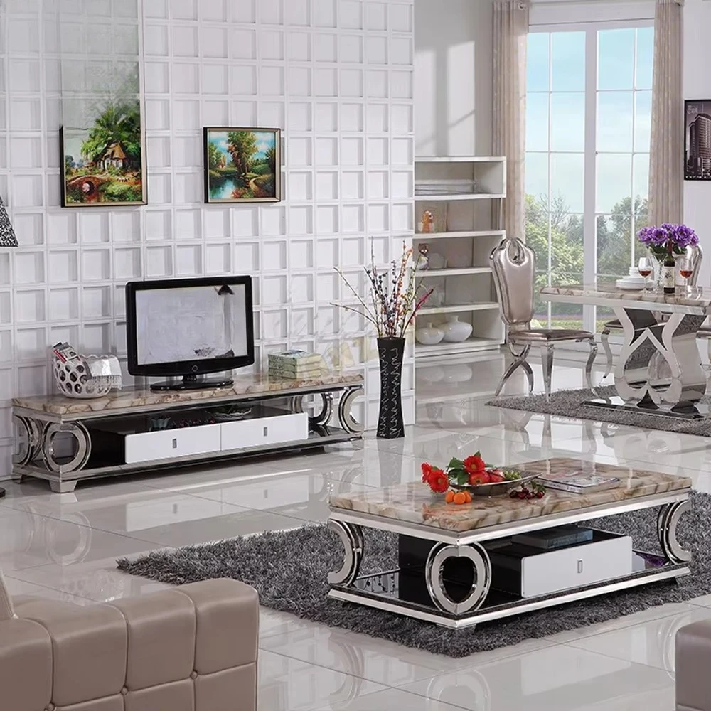Living Room Furniture Sets New Model Stainless Steel Tv Stand Cabinet Luxury Tv Table Modern Tv Stands with Drawer