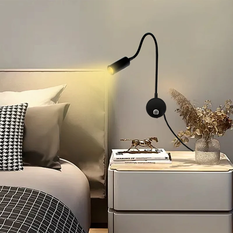 LED Snake Shaped Hose Wall Lamp 3W Touch Dimming Gooseneck Reading Lighting Hotel Bedside Wall Light Modern Soft Tube Spotlight