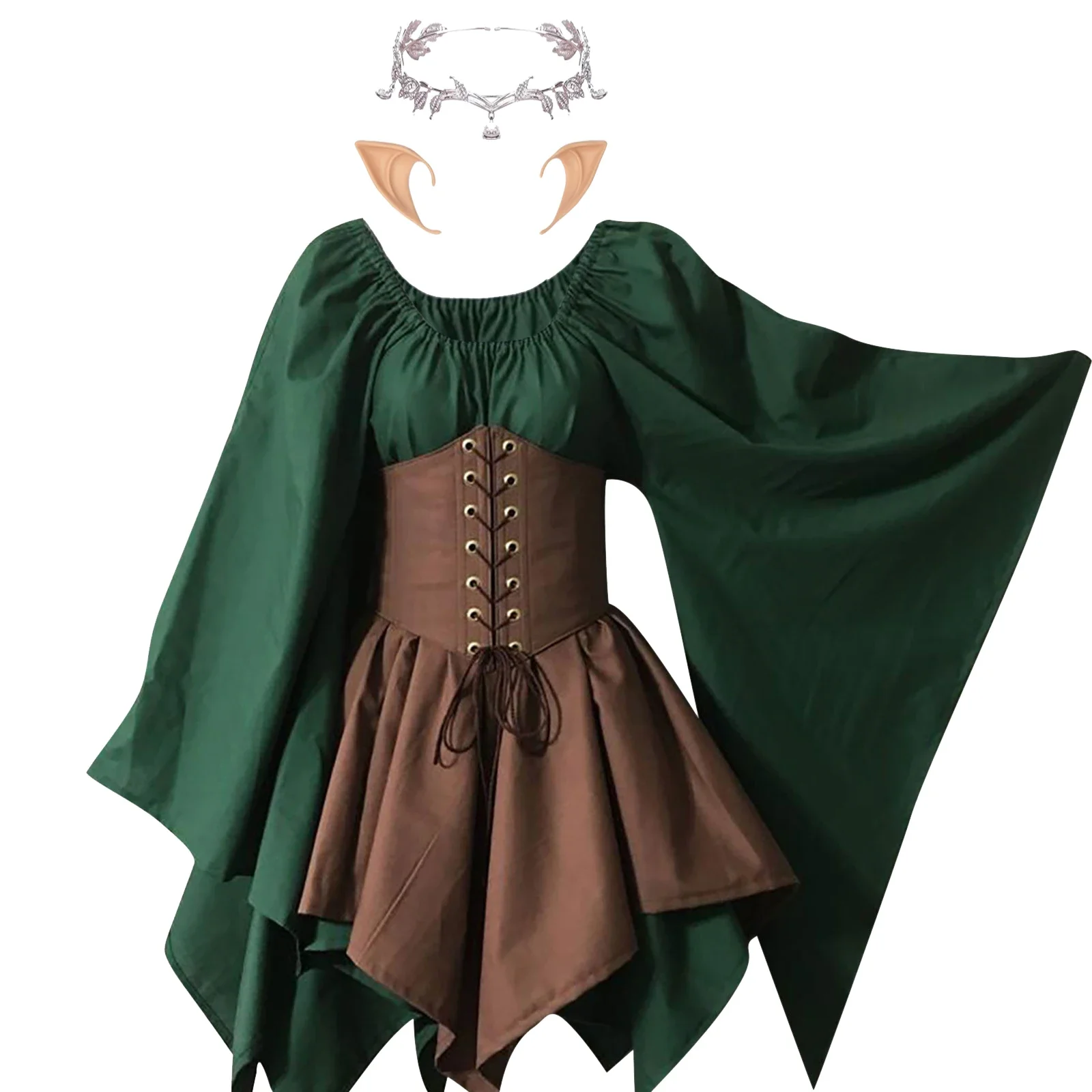 

Halloween Cosplay Palace Victorian Medieval Vintage Fairy Elf Women's Dress Princess Belt Christmas Patchwork Party Dress