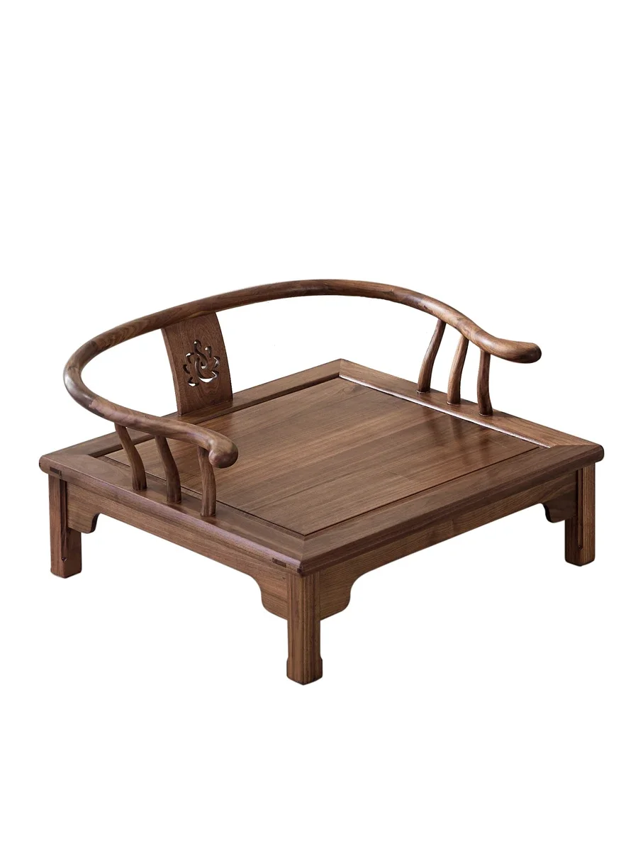 New Chinese style solid wood cross legged low circular chair with mortise and tenon black walnut bodhi chair