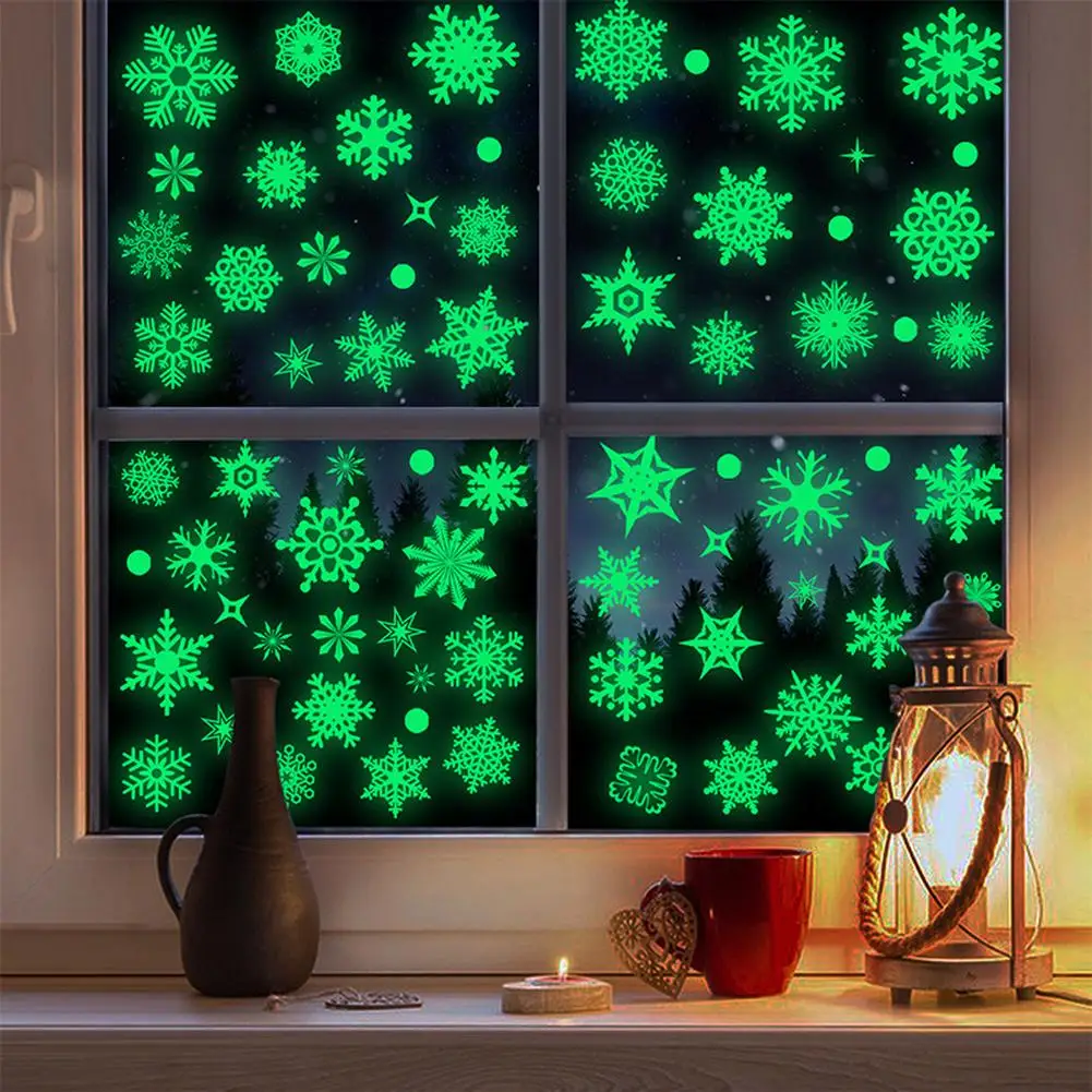 Christmas Window Sticker Clings For Glass 9 Sheets Wall Decals Glow In The Dark Snowflakes Window Stickers Holiday Decoration