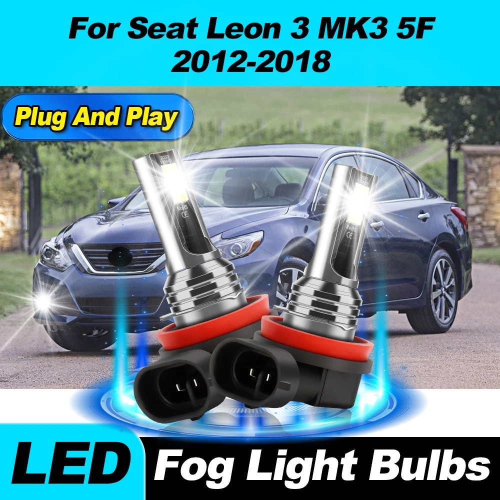 

60W High Power Car Fog Light Bulbs 6000K White LED Fog Lamp 12V For Seat Leon 3 MK3 5F 2012 2013 2014 2015 2016 2017 2018