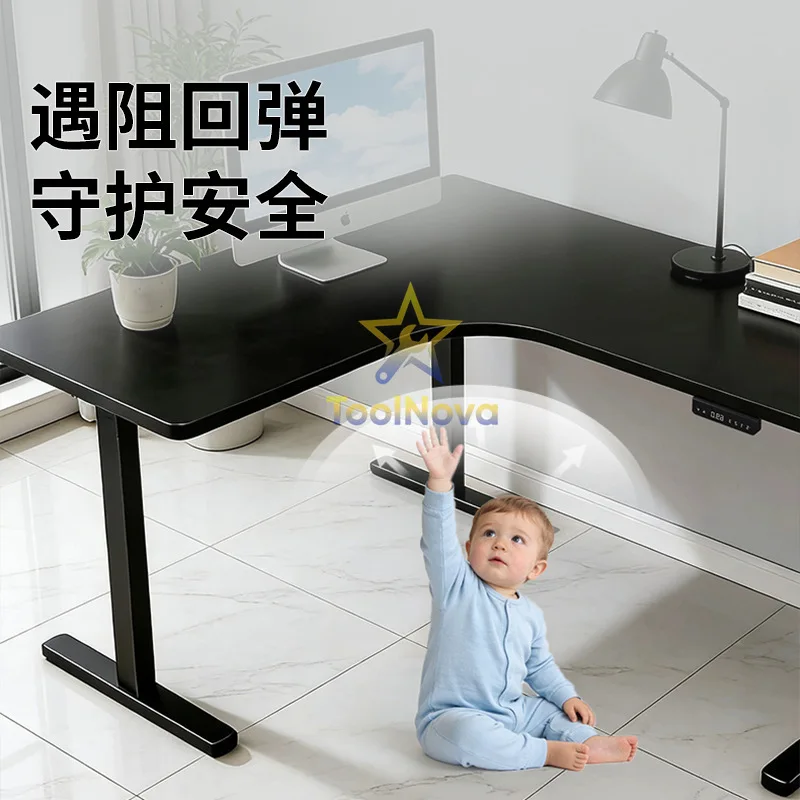 Solid wood electric lifting table Household computer desk Solid wood legs turn corner L-shaped computer desk Workbench Office de view 2